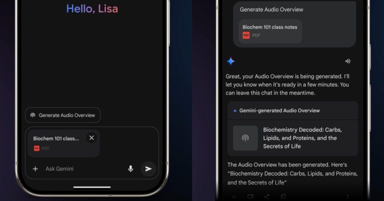 Gemini application deploys audio previews in Android, iOS
